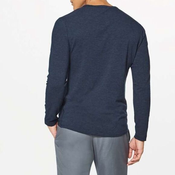 Lululemon 5Year Basic Long Sleeve Pima Cotton Stretch Navy Basic Essential Men L - Picture 2 of 6